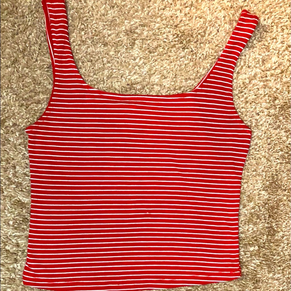 A little cropped red striped shirt.